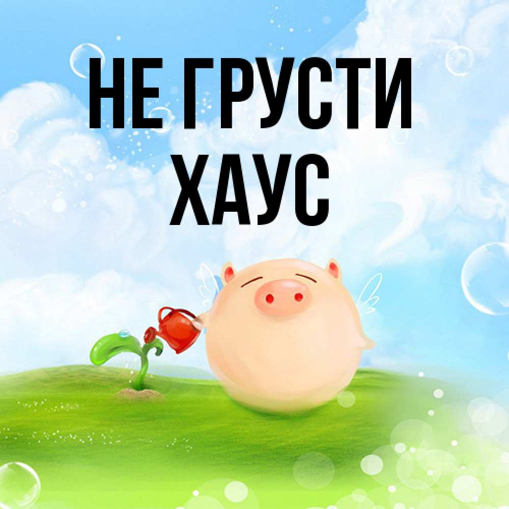 Открытка на каждый день с именем, Хаус Не грусти поливает цветок порося Прикольная открытка с пожеланием онлайн скачать бесплатно 
