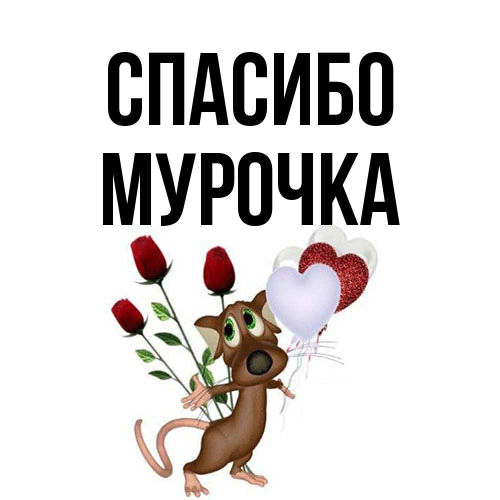 Открытка на каждый день с именем, Мурочка Спасибо песик с шариками в форме сердец Прикольная открытка с пожеланием онлайн скачать бесплатно 