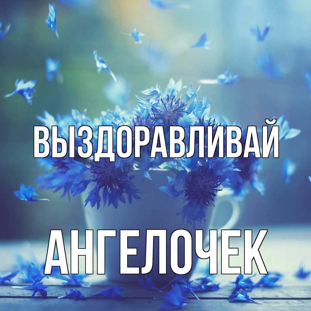 Открытка на каждый день с именем, Ангелочек Выздоравливай кружка с зельем и цветами Прикольная открытка с пожеланием онлайн скачать бесплатно 