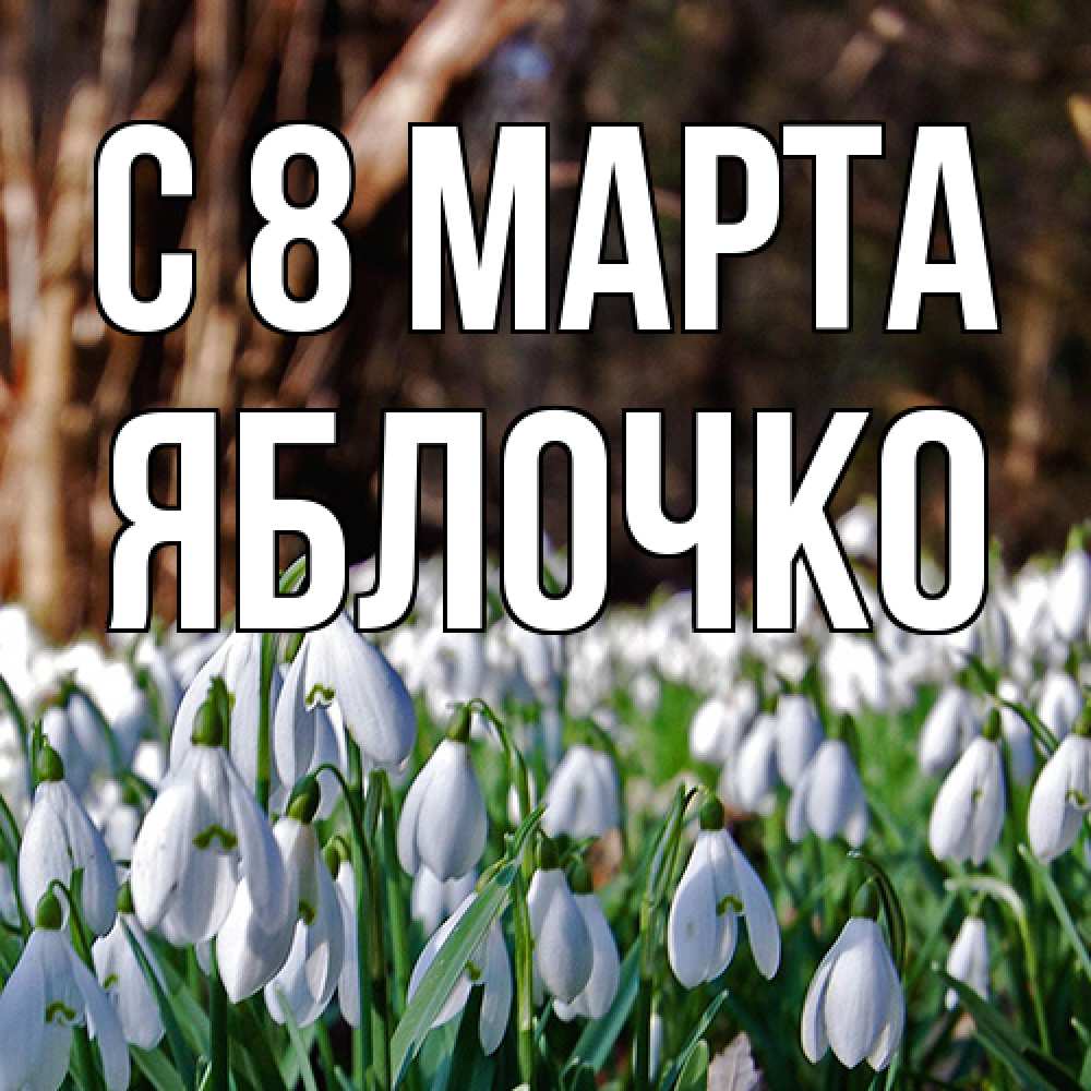 Открытка на каждый день с именем, яблочко C 8 МАРТА с подснежниками 1 Прикольная открытка с пожеланием онлайн скачать бесплатно 