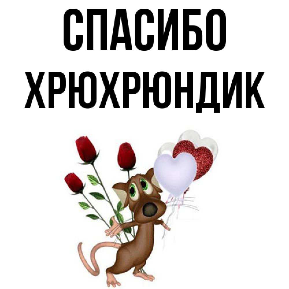 Открытка на каждый день с именем, Хрюхрюндик Спасибо песик с шариками в форме сердец Прикольная открытка с пожеланием онлайн скачать бесплатно 