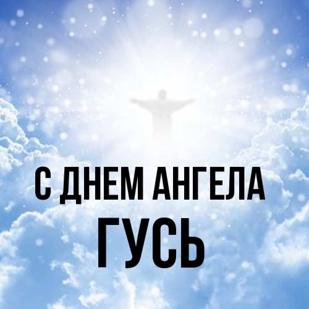 Открытка на каждый день с именем, Гусь С днем ангела ангел на облаках в свете солнца Прикольная открытка с пожеланием онлайн скачать бесплатно 