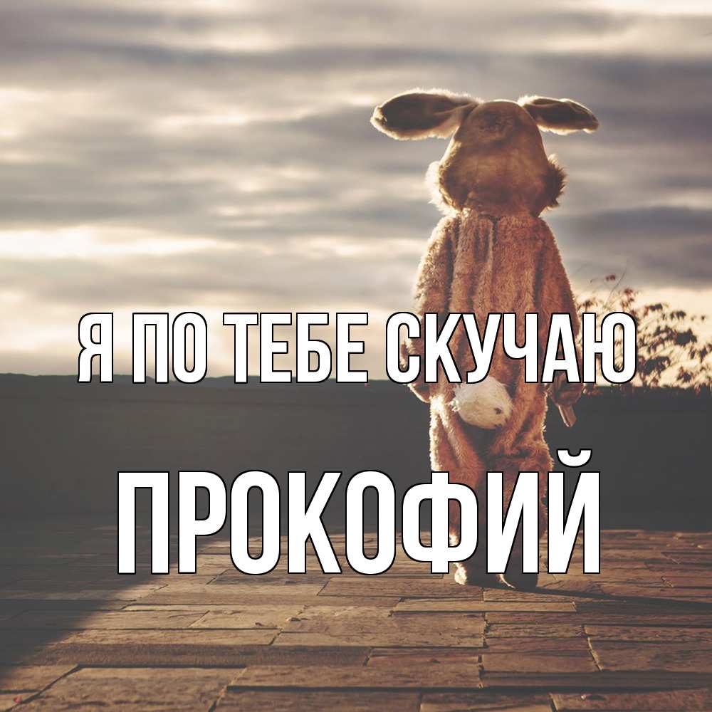 Открытка на каждый день с именем, Прокофий Я по тебе скучаю даже в костюме зайца Прикольная открытка с пожеланием онлайн скачать бесплатно 