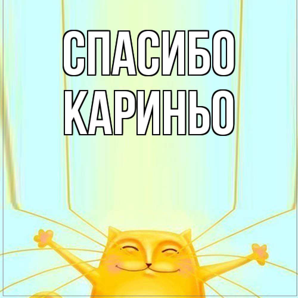 Открытка на каждый день с именем, Кариньо Спасибо кот с усами благодарит Прикольная открытка с пожеланием онлайн скачать бесплатно 