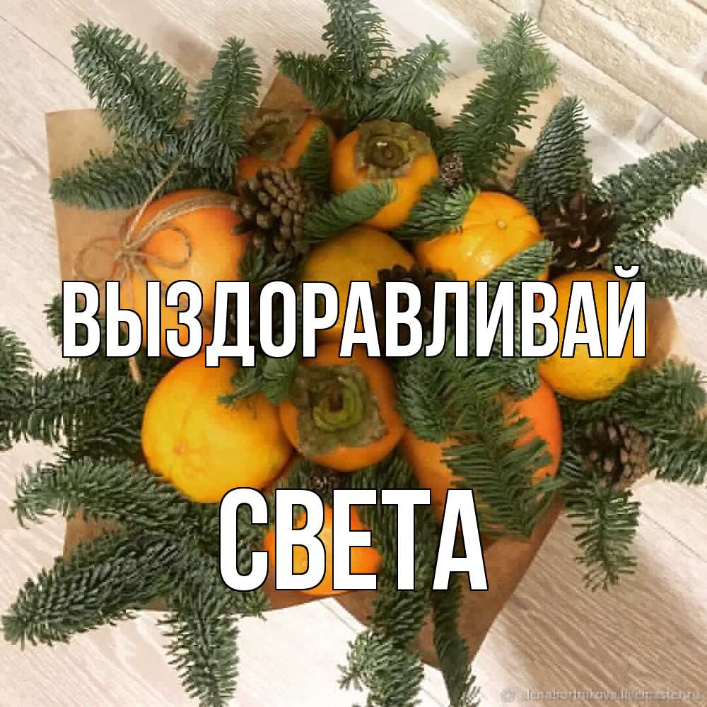 Открытка на каждый день с именем, Света Выздоравливай апельсины и хурьма Прикольная открытка с пожеланием онлайн скачать бесплатно 