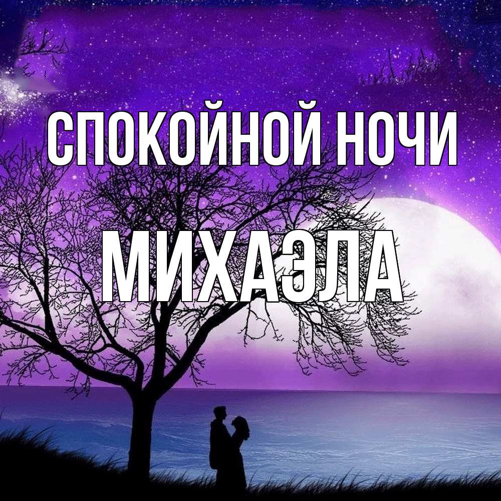 Открытка на каждый день с именем, Михаэла Спокойной ночи огромная луна и парочка Прикольная открытка с пожеланием онлайн скачать бесплатно 