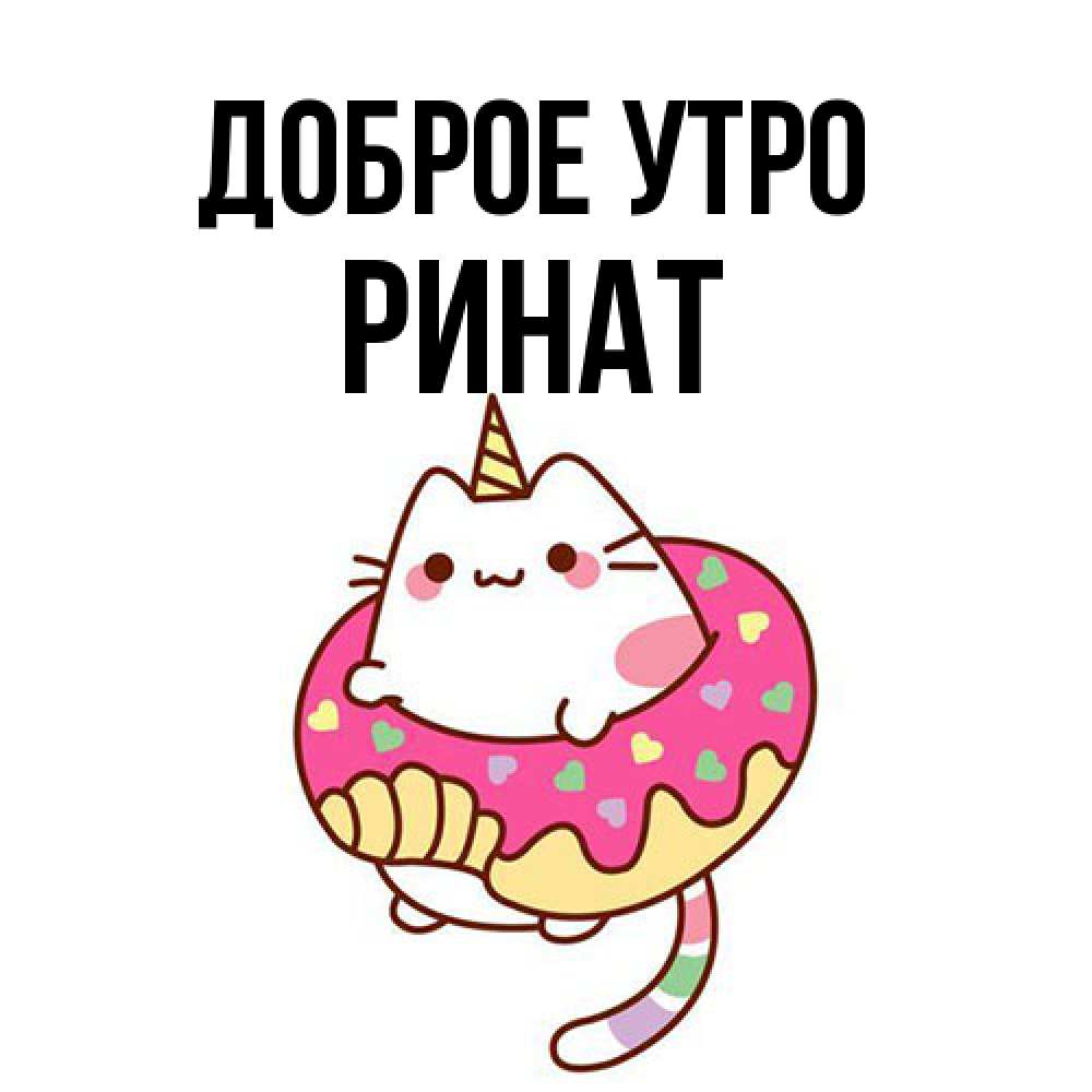 Открытка на каждый день с именем, Ринат Доброе утро кот в бублике Прикольная открытка с пожеланием онлайн скачать бесплатно 