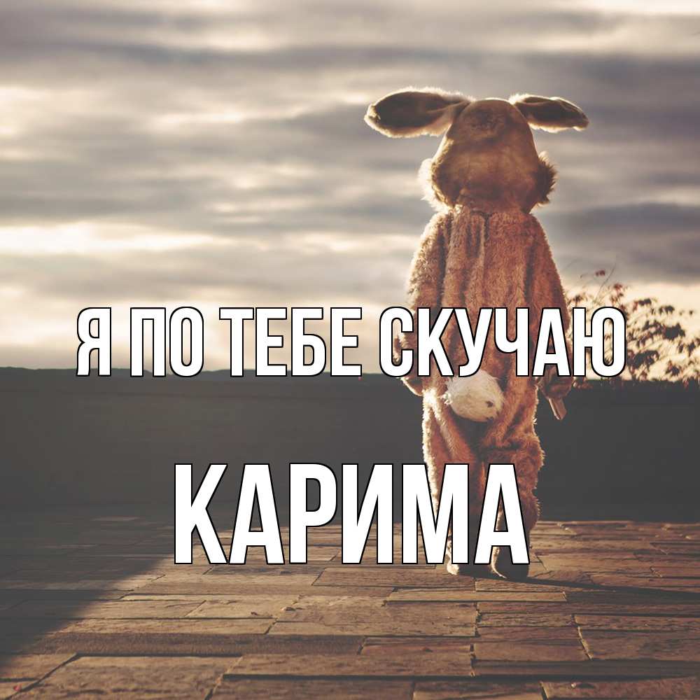 Открытка на каждый день с именем, Карима Я по тебе скучаю даже в костюме зайца Прикольная открытка с пожеланием онлайн скачать бесплатно 
