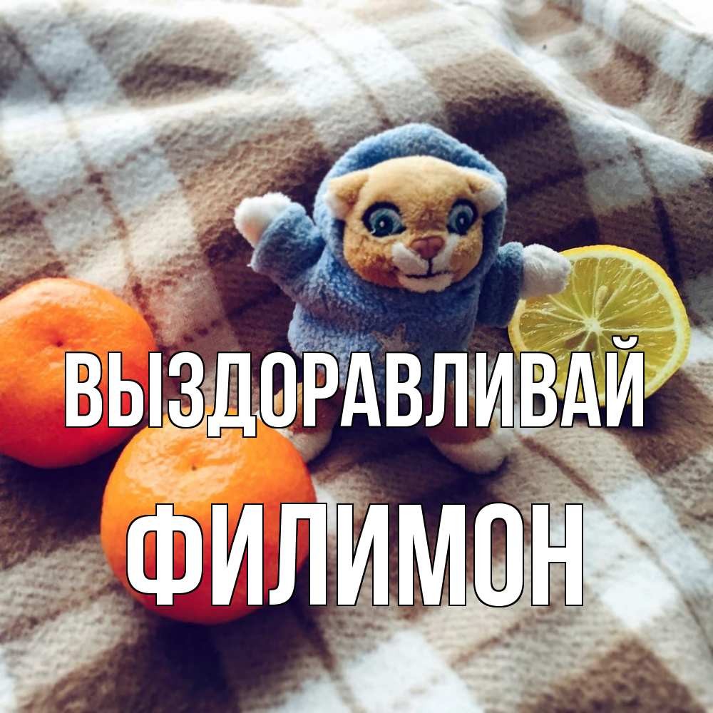 Открытка на каждый день с именем, Филимон Выздоравливай вот тебе апельсинка и лимон Прикольная открытка с пожеланием онлайн скачать бесплатно 