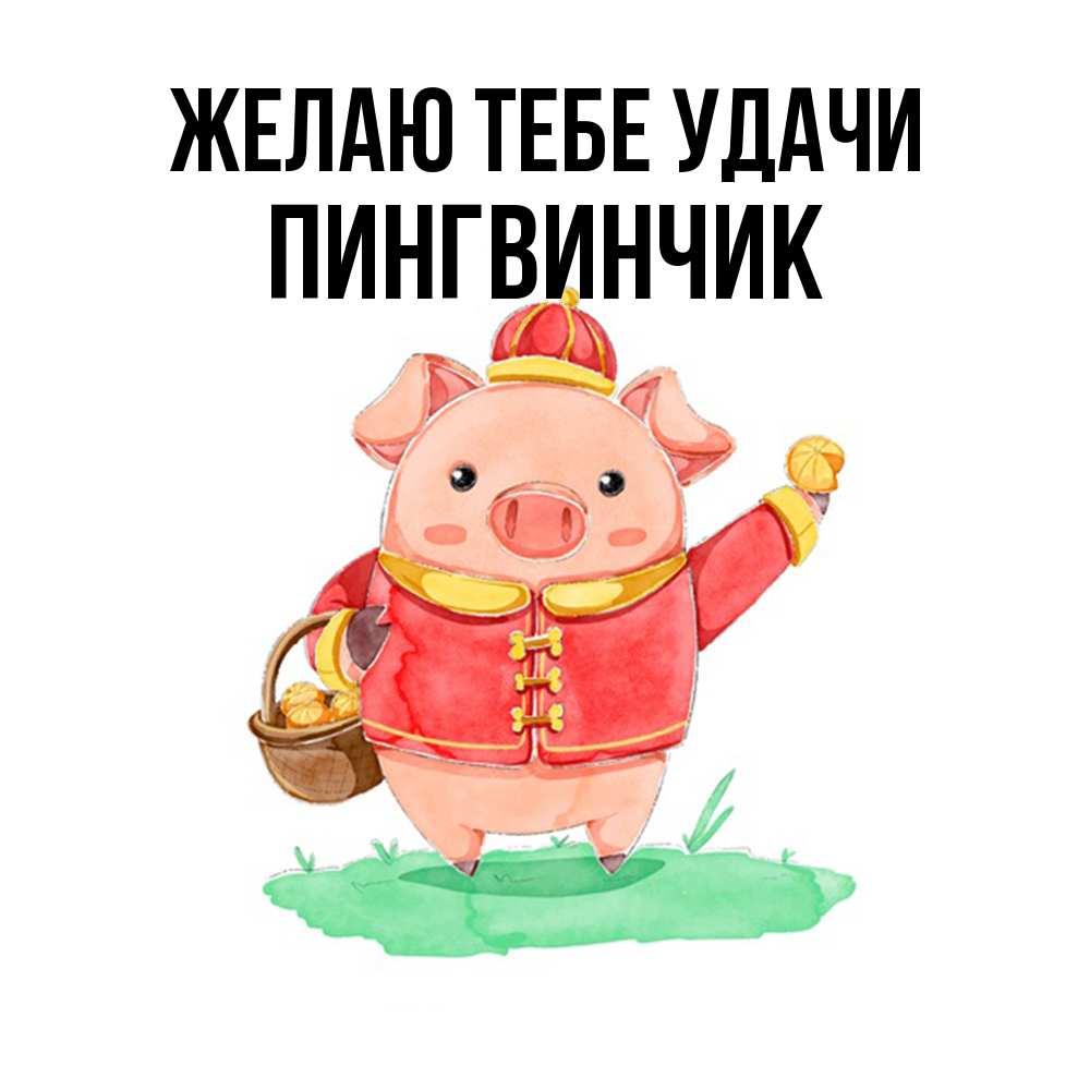 Открытка на каждый день с именем, пингвинчик Желаю тебе удачи поросенок Прикольная открытка с пожеланием онлайн скачать бесплатно 