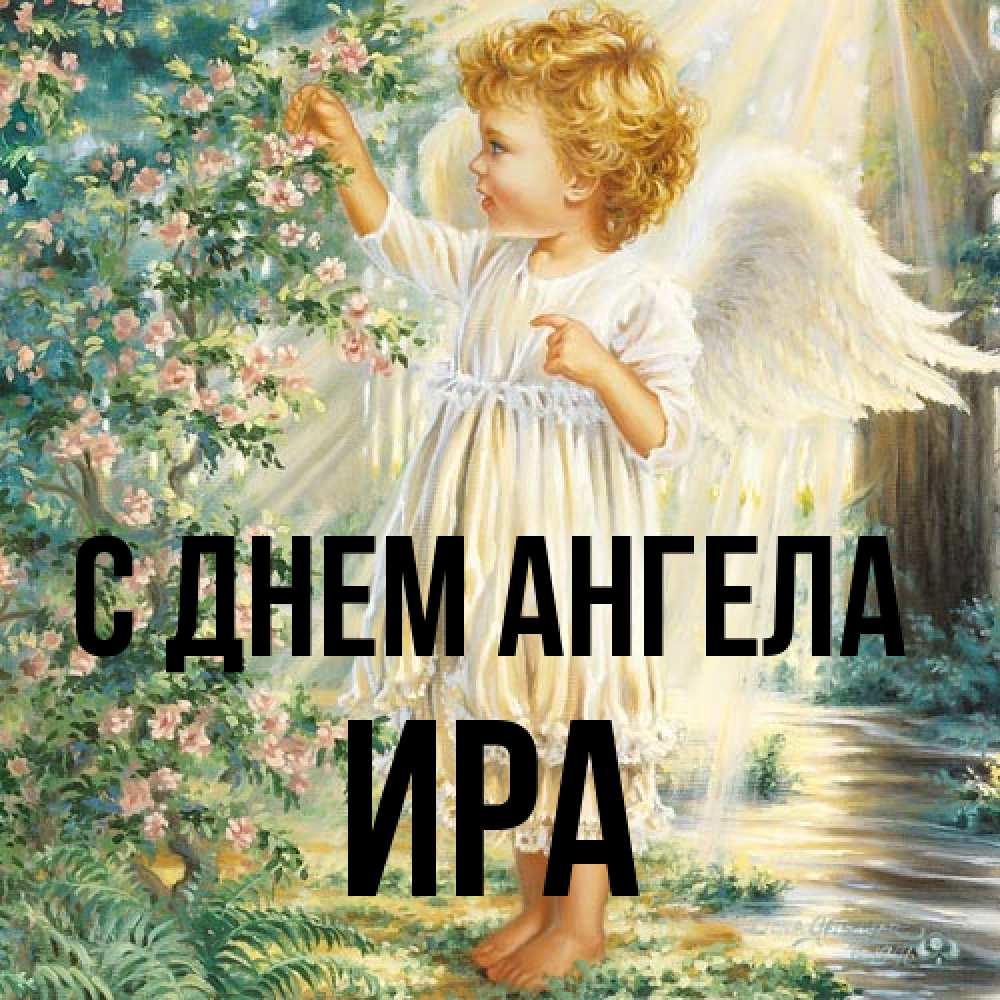 Открытка на каждый день с именем, Ира С днем ангела собирает цветы Прикольная открытка с пожеланием онлайн скачать бесплатно 