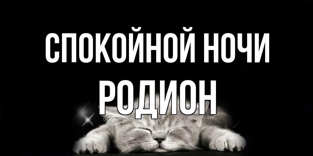 Открытка на каждый день с именем, Родион Спокойной ночи спящий котик Прикольная открытка с пожеланием онлайн скачать бесплатно 