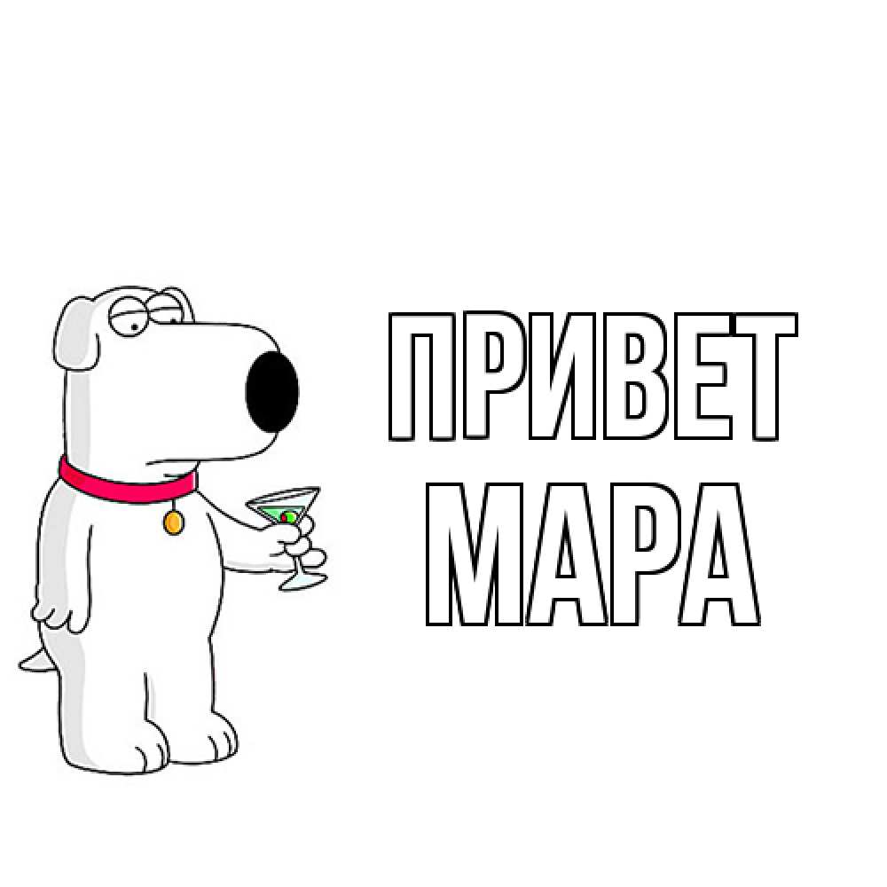 Открытка на каждый день с именем, Мара Привет собака и коктейль Прикольная открытка с пожеланием онлайн скачать бесплатно 