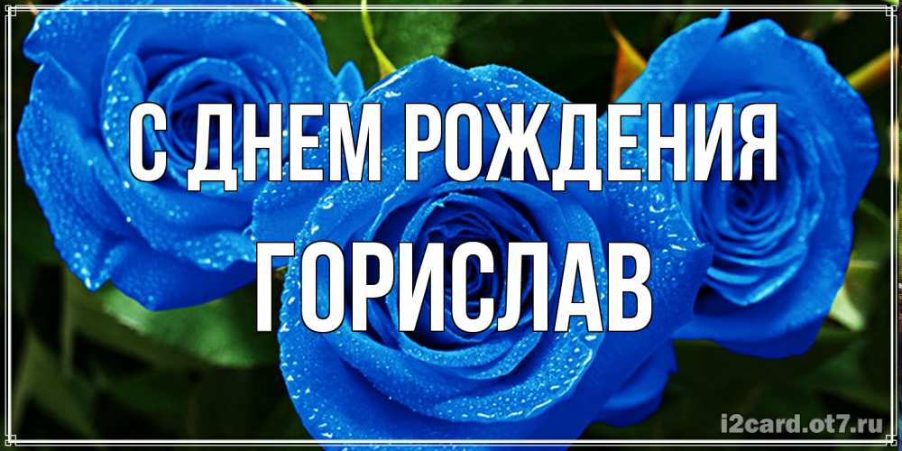 Открытка на каждый день с именем, Горислав С днем рождения розы с синим цветом Прикольная открытка с пожеланием онлайн скачать бесплатно 