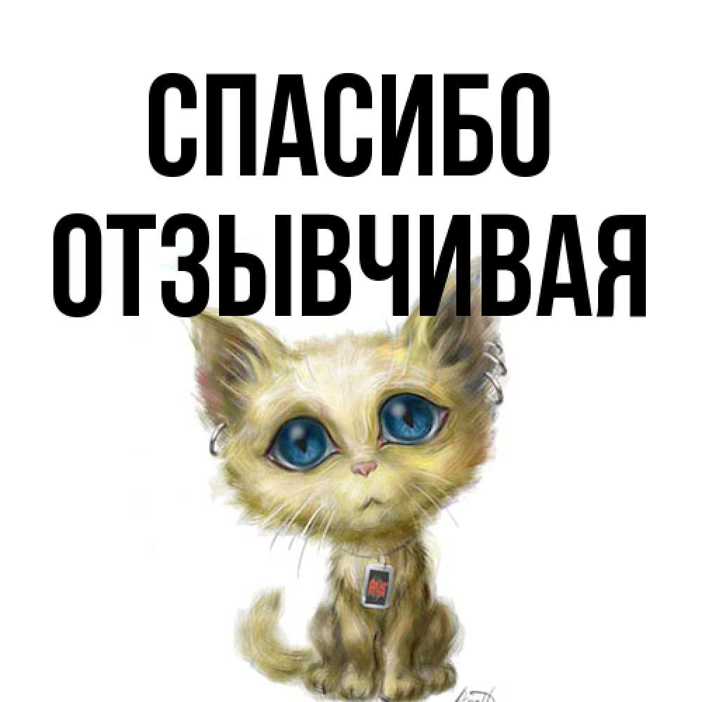 Открытка на каждый день с именем, Отзывчивая Спасибо рисованный кот благодарит вас Прикольная открытка с пожеланием онлайн скачать бесплатно 