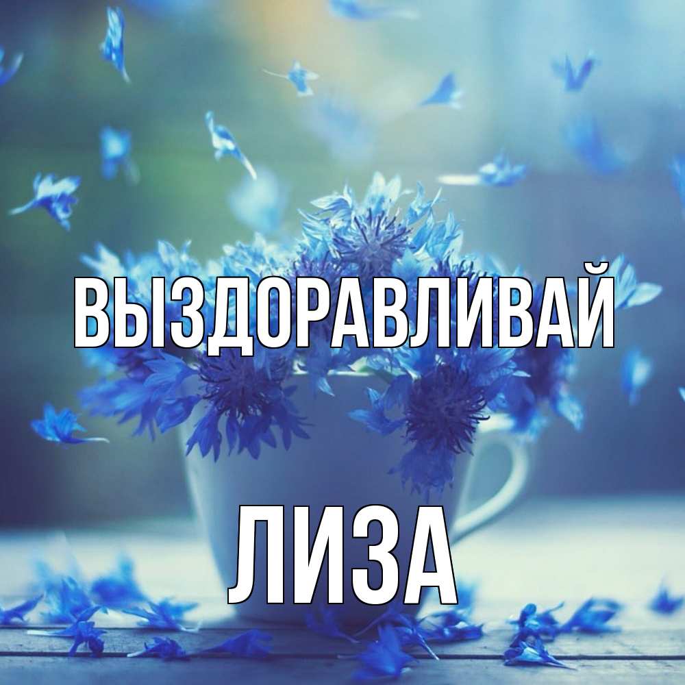 Открытка на каждый день с именем, Лиза Выздоравливай кружка с зельем и цветами Прикольная открытка с пожеланием онлайн скачать бесплатно 