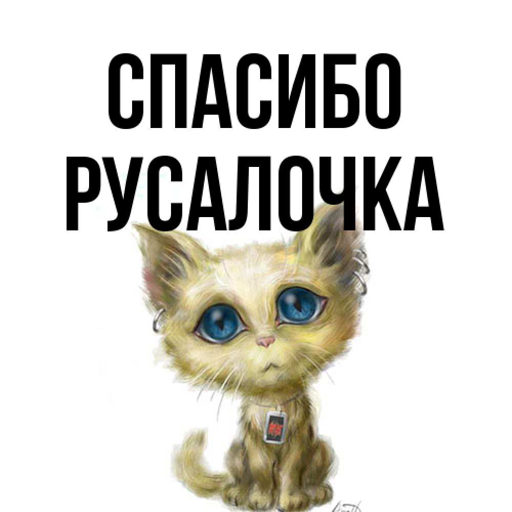 Открытка на каждый день с именем, Русалочка Спасибо рисованный кот благодарит вас Прикольная открытка с пожеланием онлайн скачать бесплатно 
