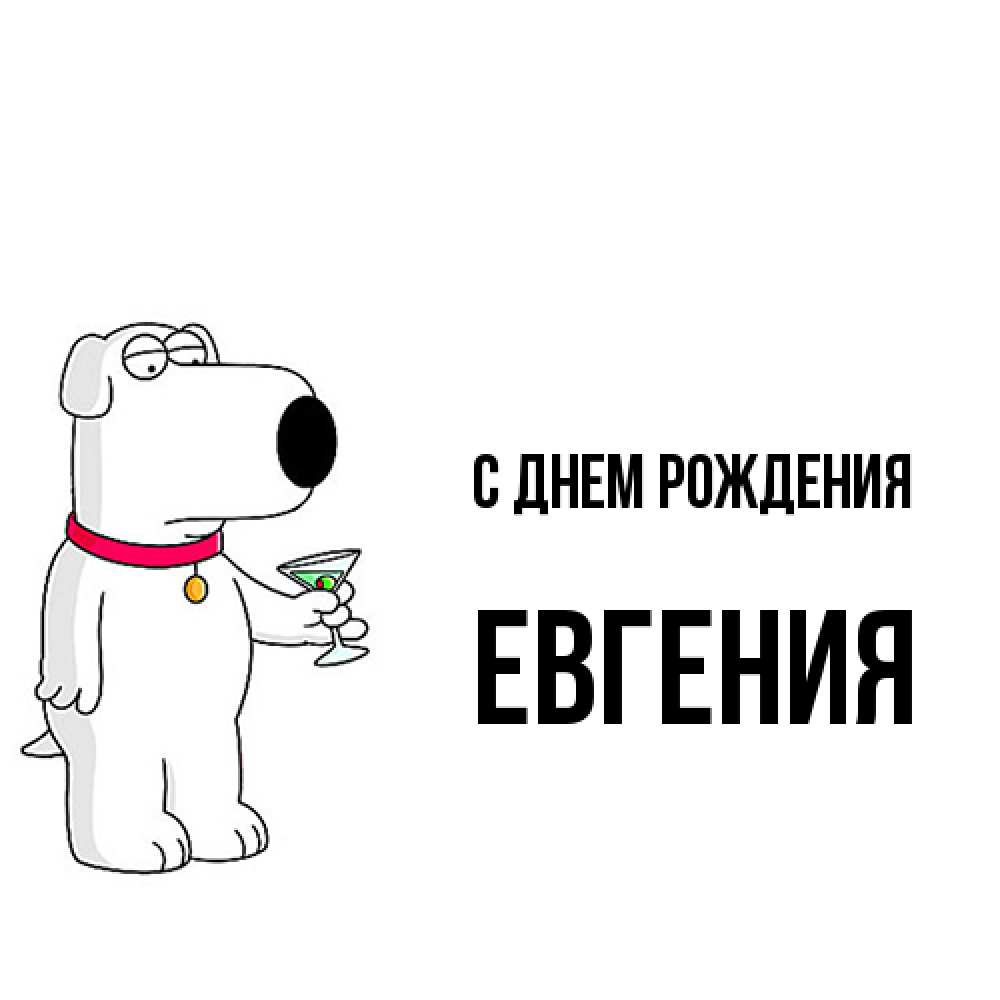 Открытка на каждый день с именем, Евгения С днем рождения песик с оливками Прикольная открытка с пожеланием онлайн скачать бесплатно 