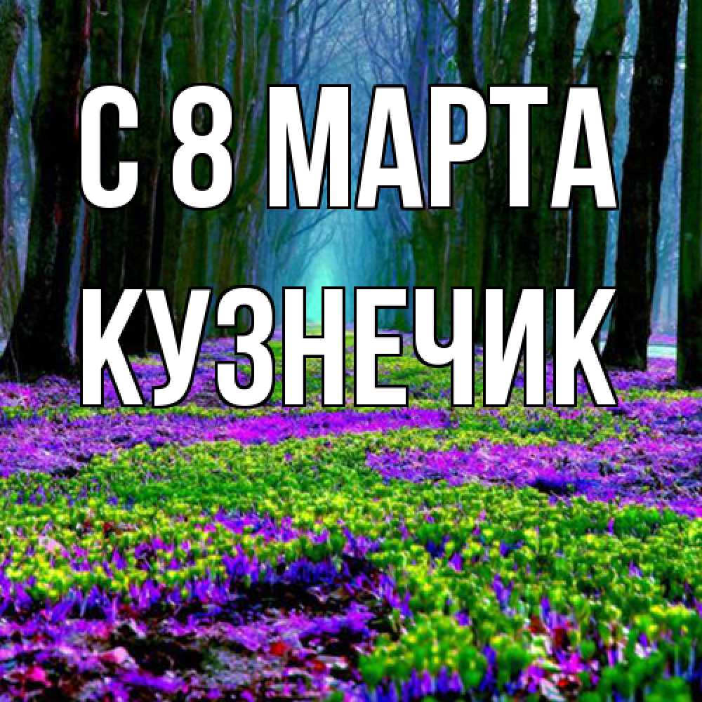 Открытка на каждый день с именем, Кузнечик C 8 МАРТА фиолетовые цветы в лесу 1 Прикольная открытка с пожеланием онлайн скачать бесплатно 