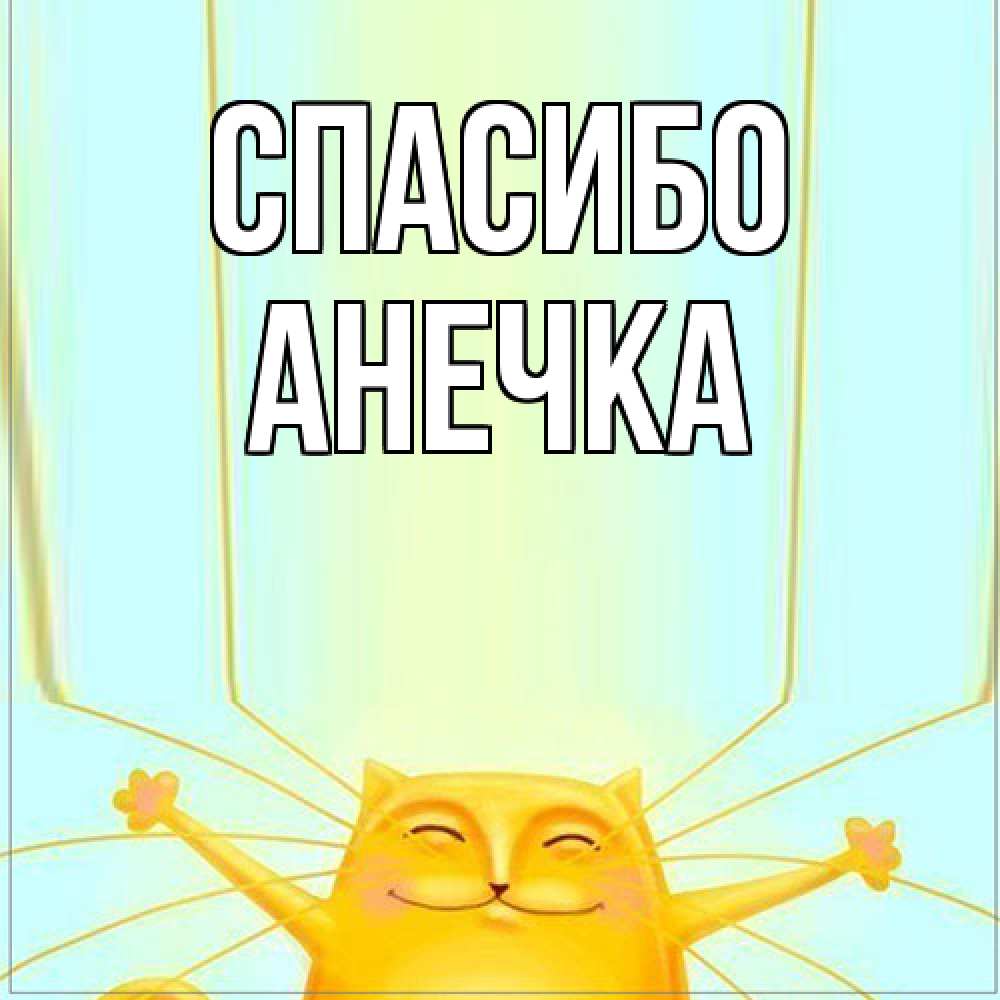 Открытка на каждый день с именем, Анечка Спасибо кот с усами благодарит Прикольная открытка с пожеланием онлайн скачать бесплатно 