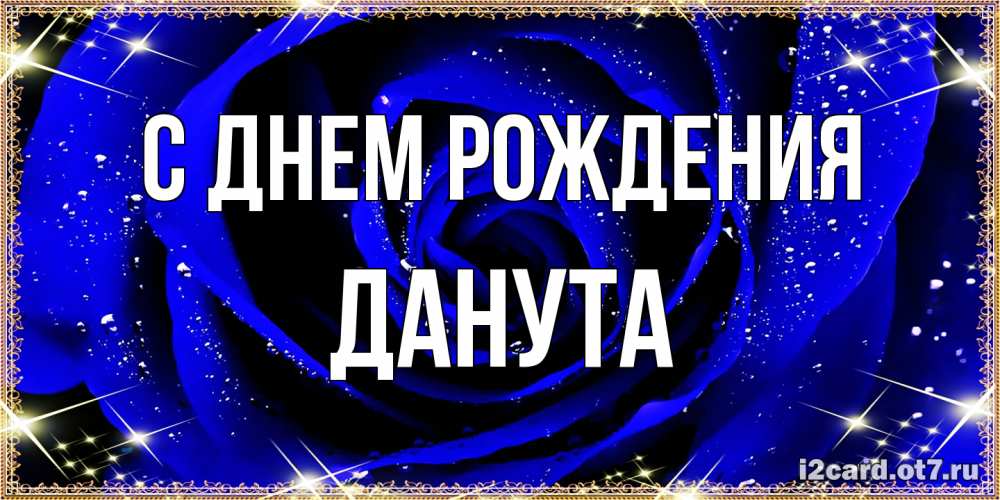 Открытка на каждый день с именем, Данута С днем рождения голубые цветы в росе Прикольная открытка с пожеланием онлайн скачать бесплатно 