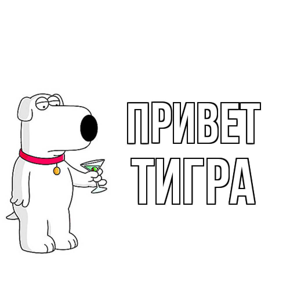 Открытка на каждый день с именем, Тигра Привет собака и коктейль Прикольная открытка с пожеланием онлайн скачать бесплатно 