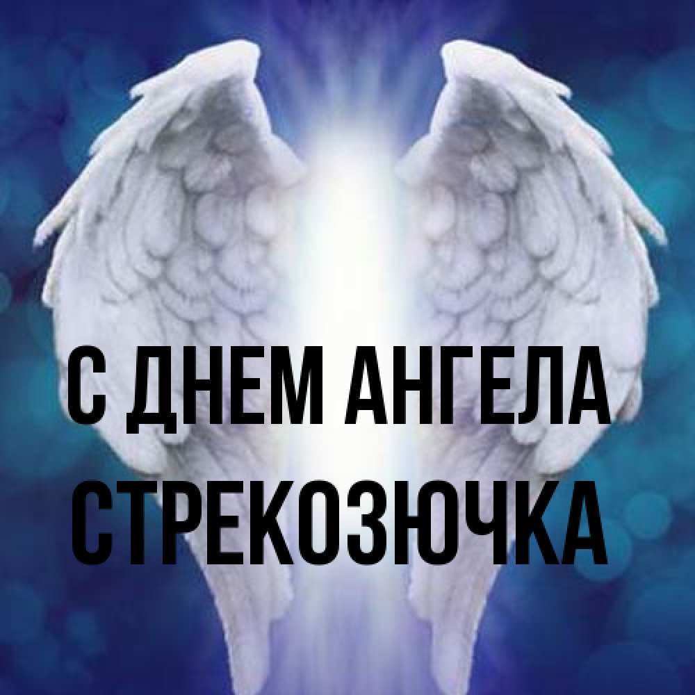 Открытка на каждый день с именем, Стрекозючка С днем ангела синий фон и крылышки Прикольная открытка с пожеланием онлайн скачать бесплатно 