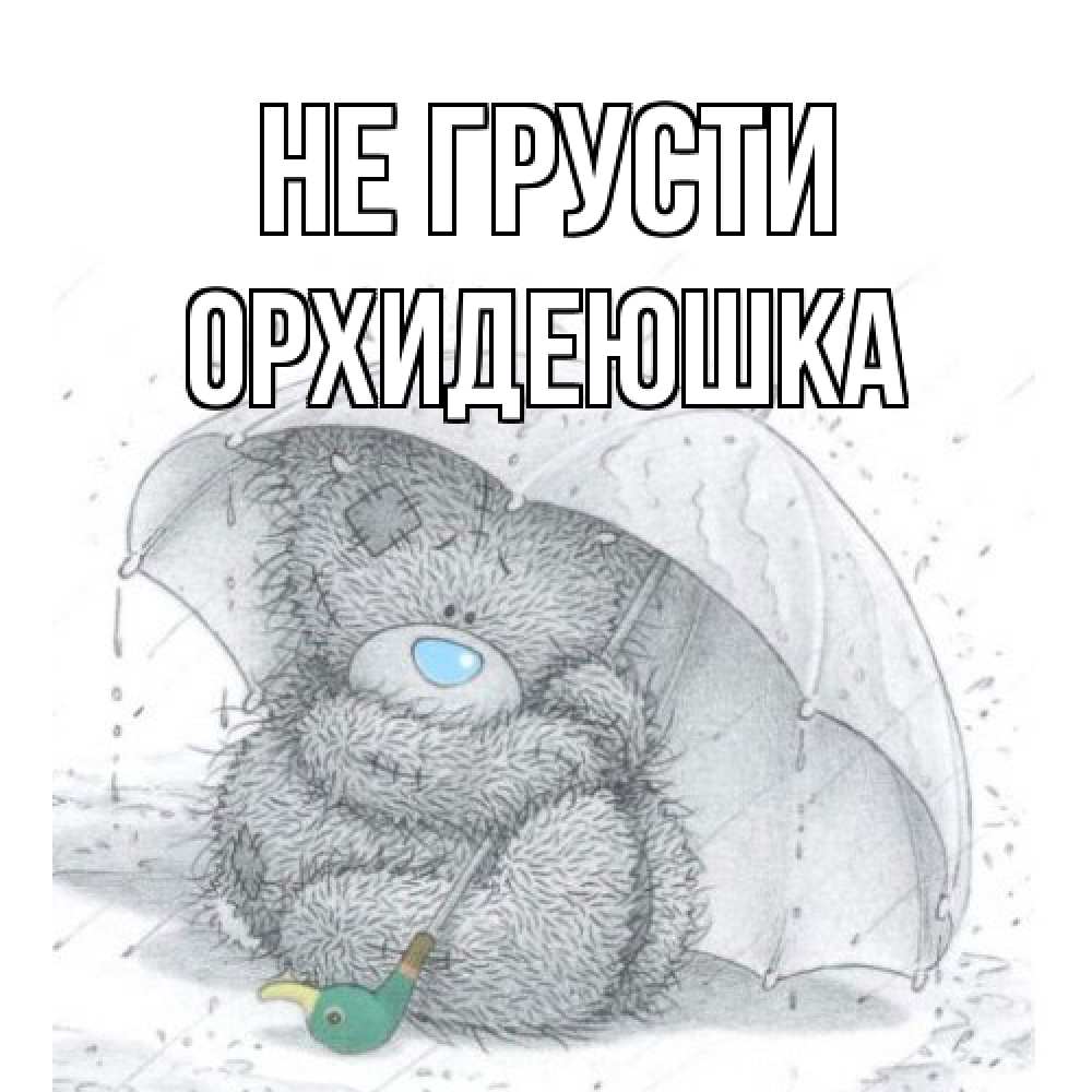 Открытка на каждый день с именем, Орхидеюшка Не грусти медвежонок с зонтом Прикольная открытка с пожеланием онлайн скачать бесплатно 