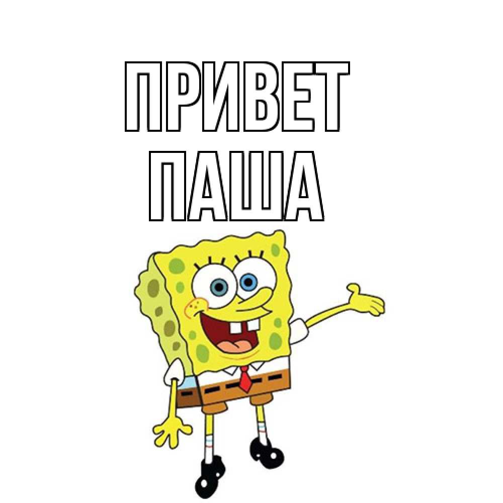 Открытка на каждый день с именем, Паша Привет спанч Боб на позитиве Прикольная открытка с пожеланием онлайн скачать бесплатно 