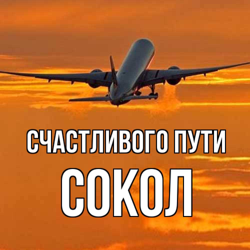 Открытка на каждый день с именем, Сокол Счастливого пути оранжевое небо Прикольная открытка с пожеланием онлайн скачать бесплатно 