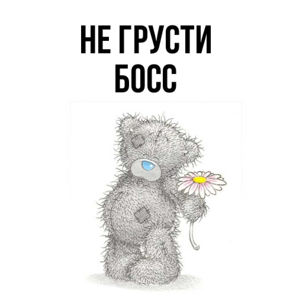 Открытка на каждый день с именем, Босс Не грусти Плюшевый медвежонок с заплатками Прикольная открытка с пожеланием онлайн скачать бесплатно 