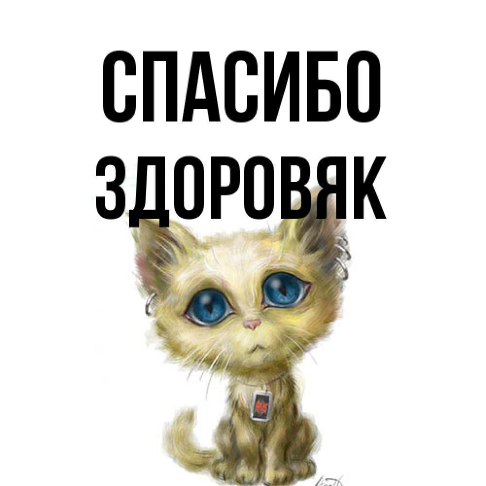 Открытка на каждый день с именем, Здоровяк Спасибо рисованный кот благодарит вас Прикольная открытка с пожеланием онлайн скачать бесплатно 