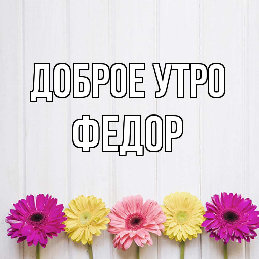 Открытка на каждый день с именем, Федор Доброе утро красный желтый и розовый цветок Прикольная открытка с пожеланием онлайн скачать бесплатно 