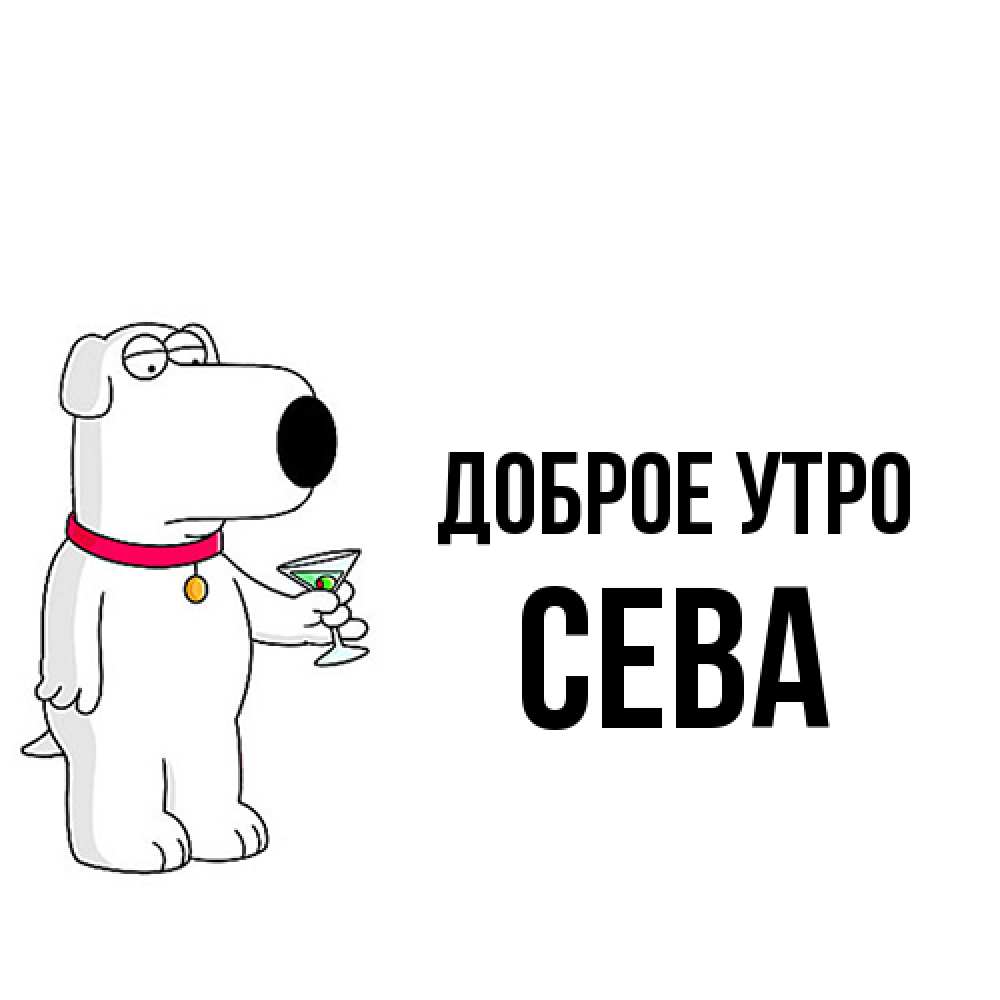 Открытка на каждый день с именем, Сева Доброе утро герои мультфильмов белый пес Прикольная открытка с пожеланием онлайн скачать бесплатно 