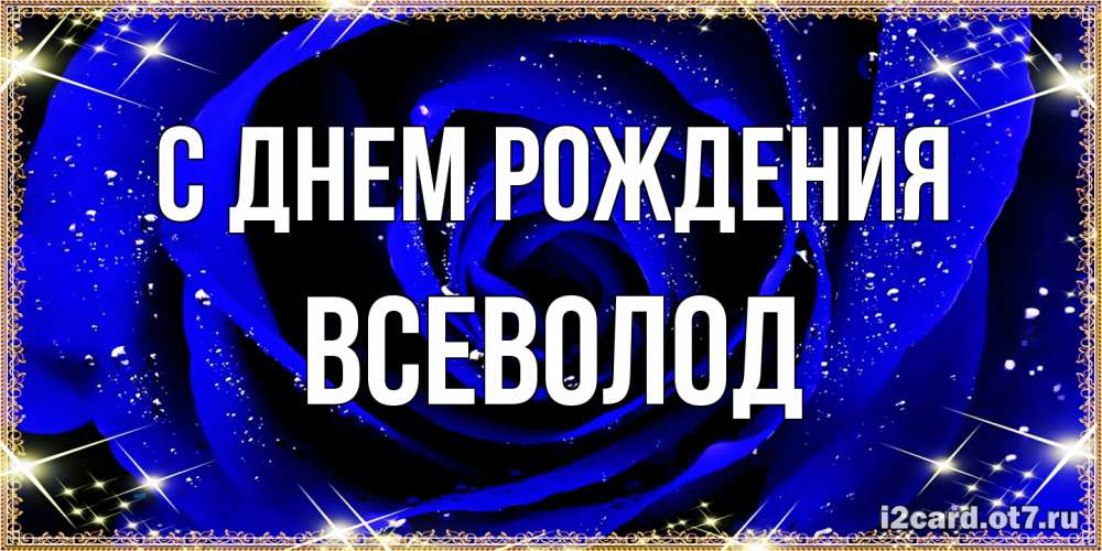 Открытка на каждый день с именем, Всеволод С днем рождения голубые цветы в росе Прикольная открытка с пожеланием онлайн скачать бесплатно 