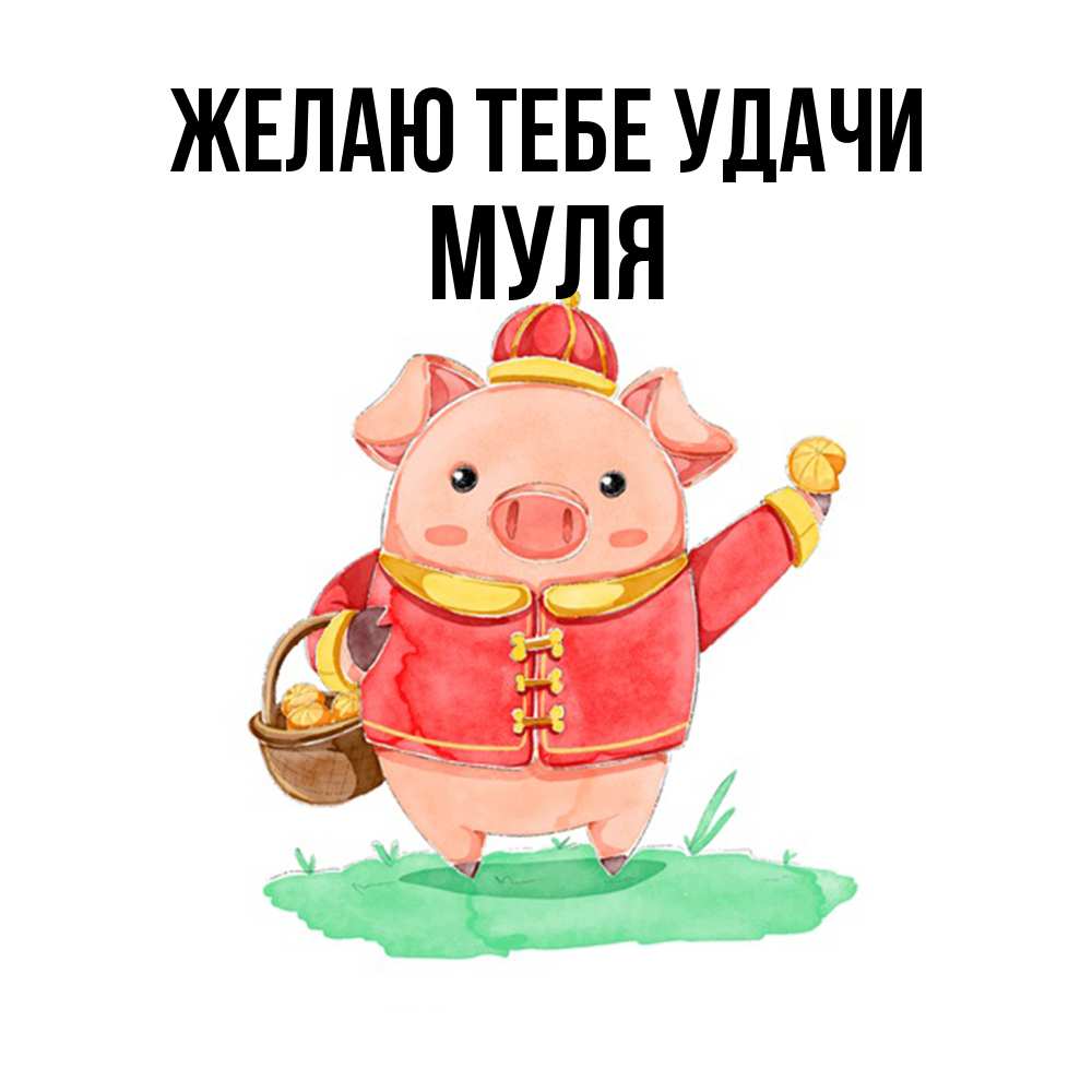 Открытка на каждый день с именем, Муля Желаю тебе удачи поросенок Прикольная открытка с пожеланием онлайн скачать бесплатно 