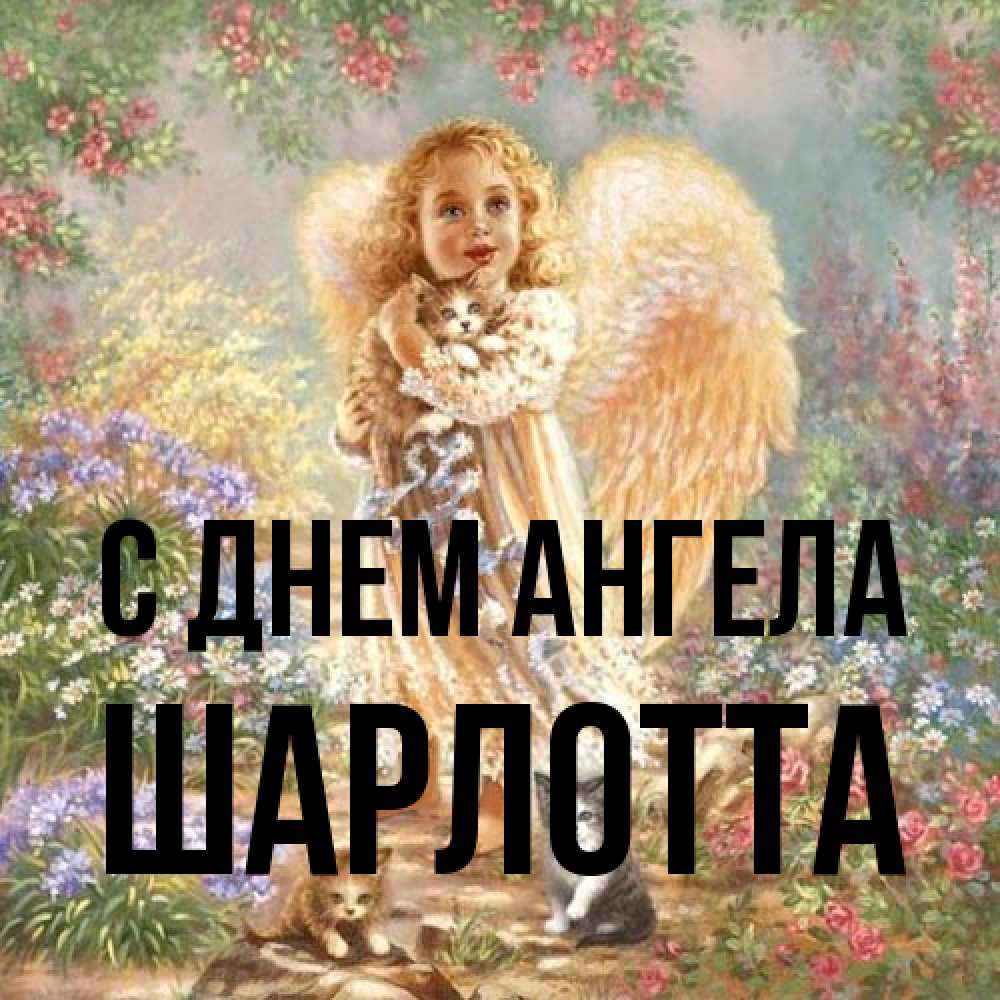 Открытка на каждый день с именем, Шарлотта С днем ангела держит котенка Прикольная открытка с пожеланием онлайн скачать бесплатно 