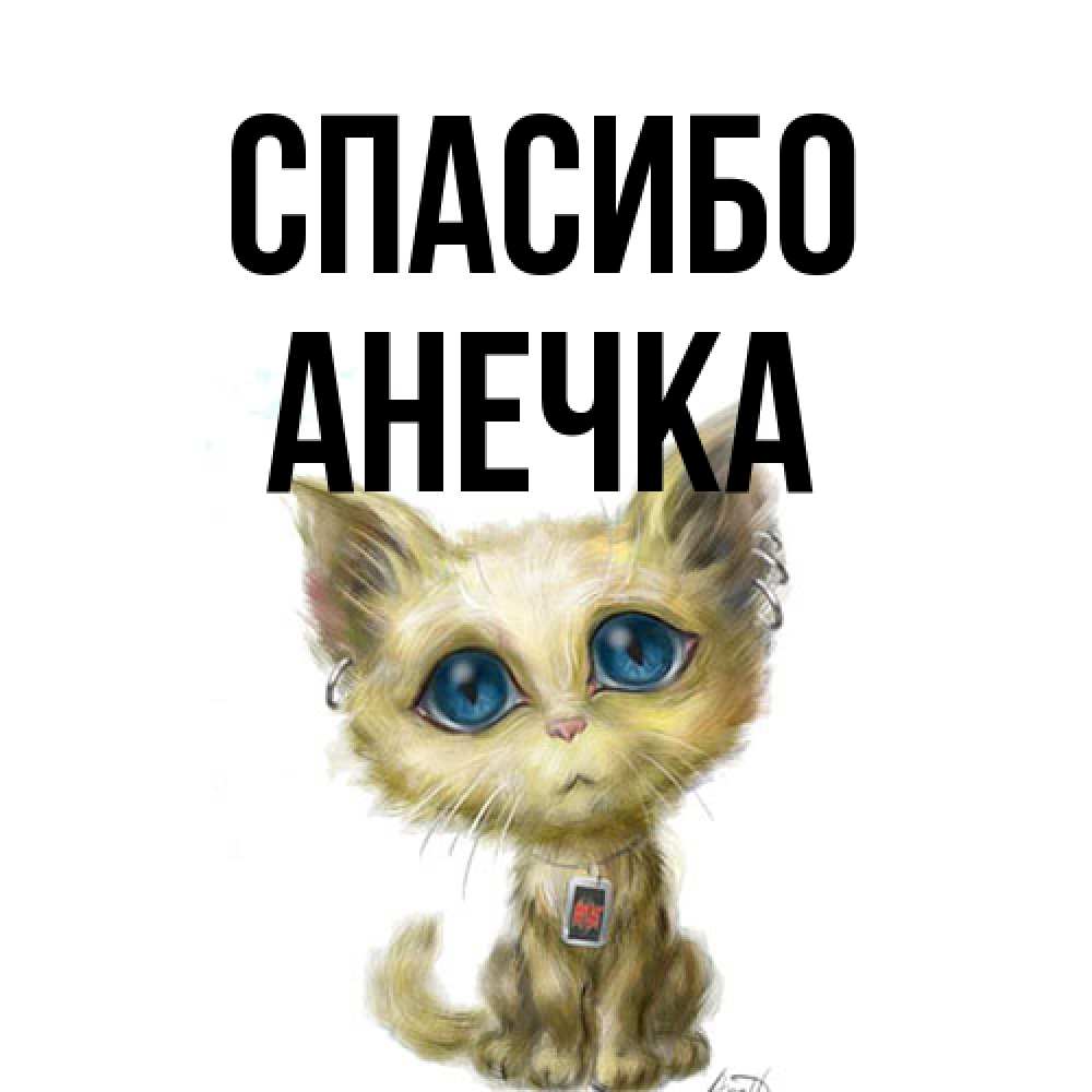 Открытка на каждый день с именем, Анечка Спасибо рисованный кот благодарит вас Прикольная открытка с пожеланием онлайн скачать бесплатно 