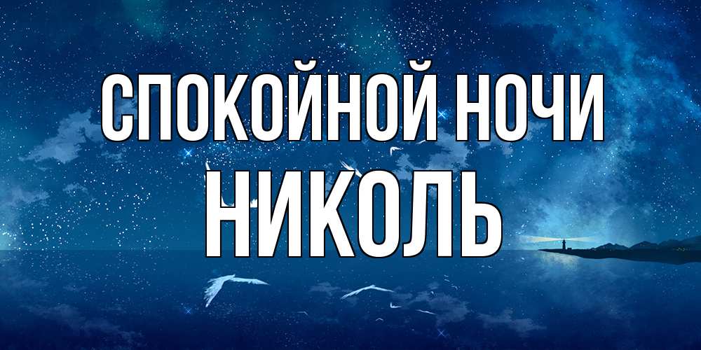 Открытка на каждый день с именем, Николь Спокойной ночи птицы летят на фоне ночного неба Прикольная открытка с пожеланием онлайн скачать бесплатно 