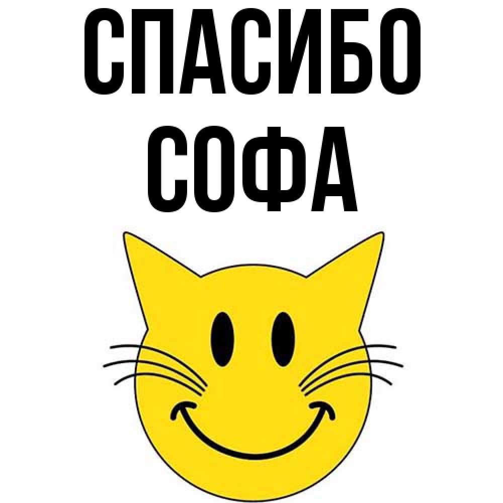 Открытка на каждый день с именем, Софа Спасибо улыбающийся смайл кот Прикольная открытка с пожеланием онлайн скачать бесплатно 