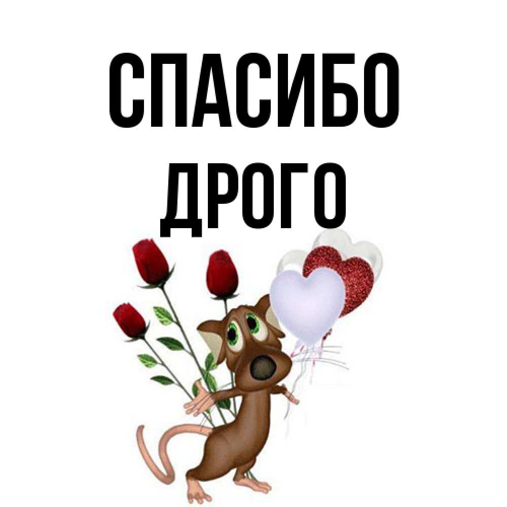 Открытка на каждый день с именем, Дрого Спасибо песик с шариками в форме сердец Прикольная открытка с пожеланием онлайн скачать бесплатно 