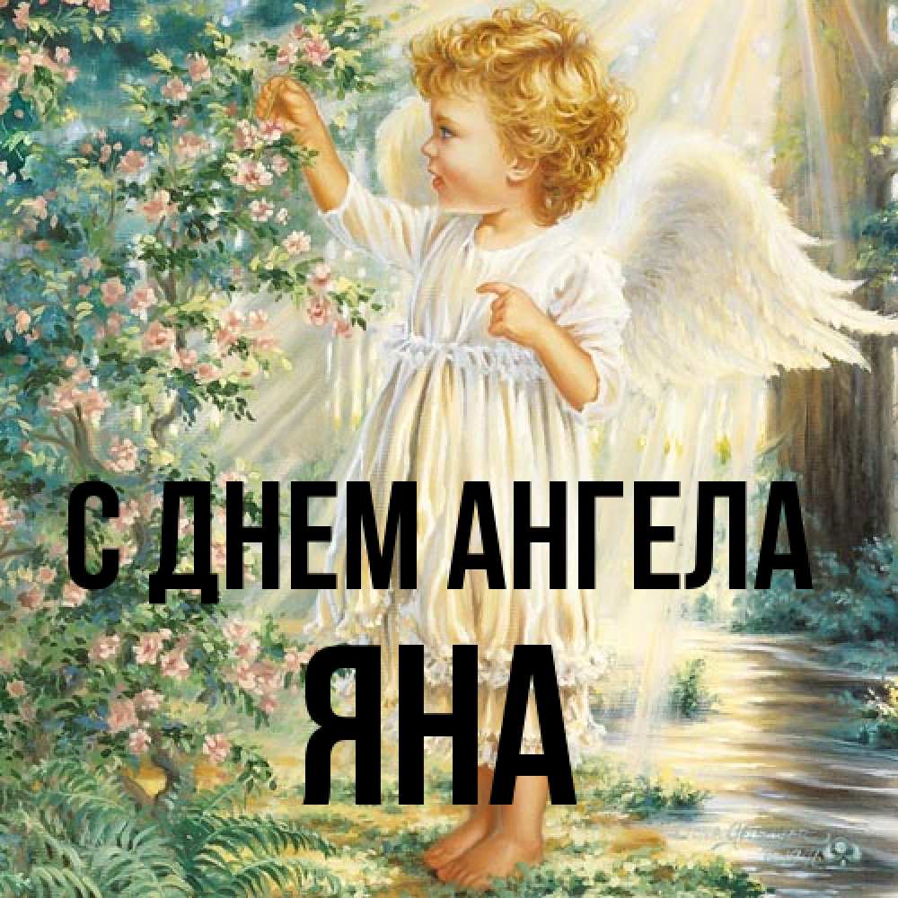 Открытка на каждый день с именем, Яна С днем ангела собирает цветы Прикольная открытка с пожеланием онлайн скачать бесплатно 