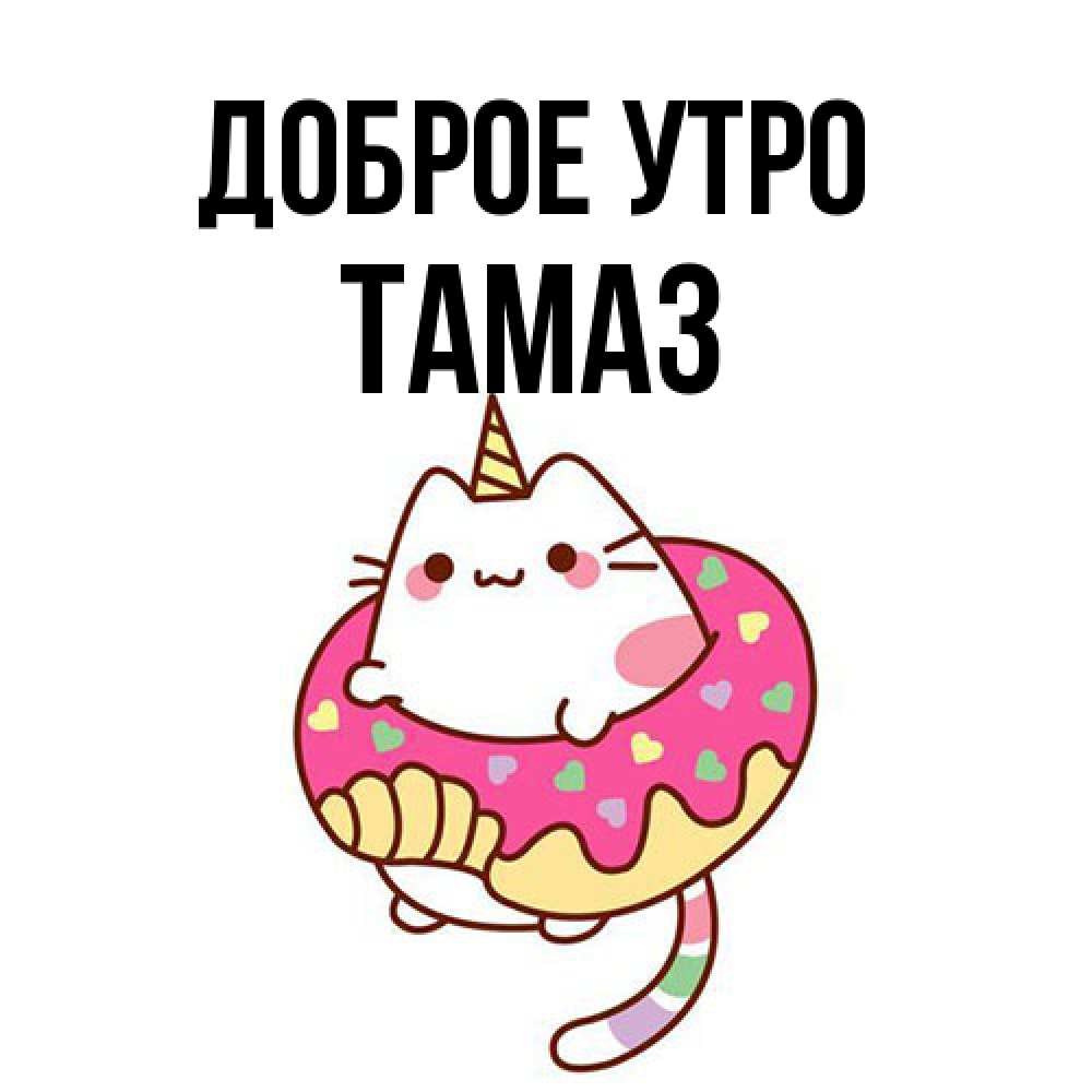 Открытка на каждый день с именем, Тамаз Доброе утро кот в бублике Прикольная открытка с пожеланием онлайн скачать бесплатно 