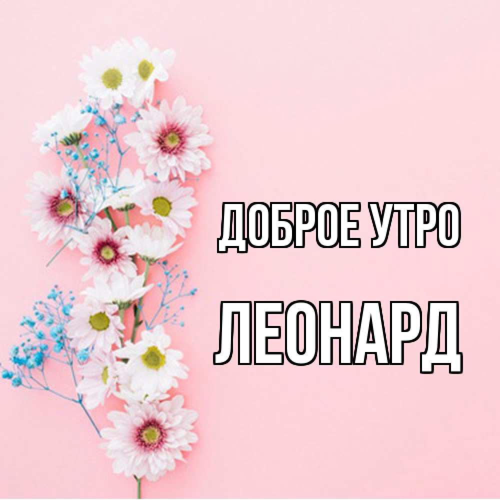 Открытка на каждый день с именем, Леонард Доброе утро цветы с подписью Прикольная открытка с пожеланием онлайн скачать бесплатно 