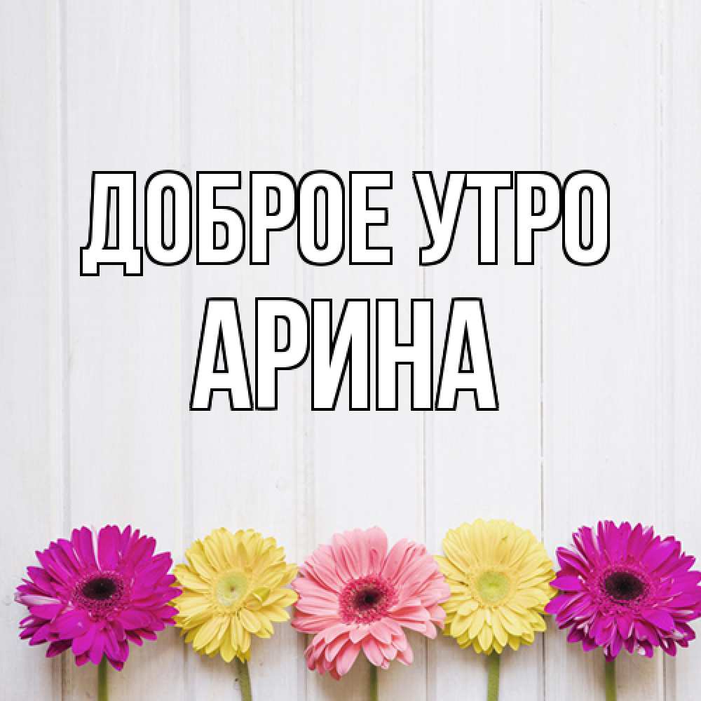 Открытка на каждый день с именем, Арина Доброе утро красный желтый и розовый цветок Прикольная открытка с пожеланием онлайн скачать бесплатно 