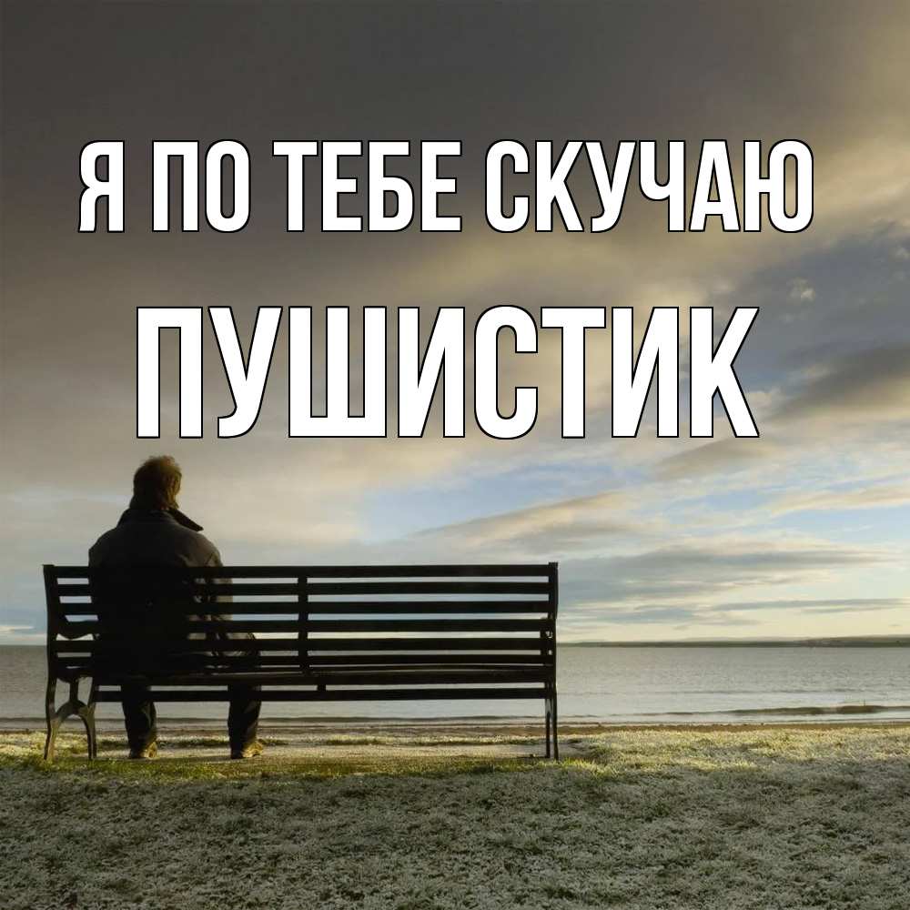 Открытка на каждый день с именем, Пушистик Я по тебе скучаю лавочка Прикольная открытка с пожеланием онлайн скачать бесплатно 