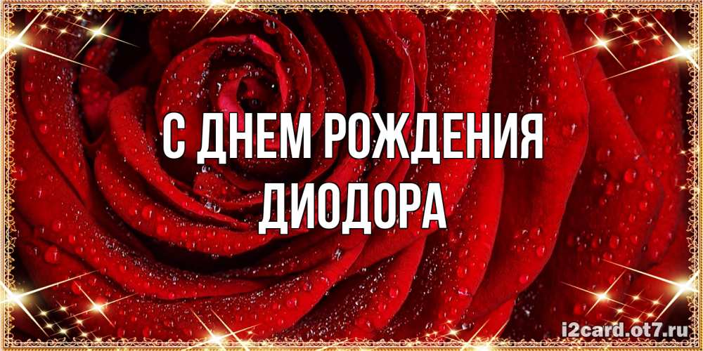 Открытка на каждый день с именем, Диодора С днем рождения роса на розе блестящая в лучах солнца Прикольная открытка с пожеланием онлайн скачать бесплатно 