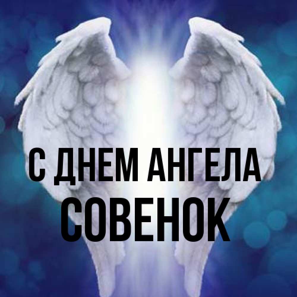 Открытка на каждый день с именем, совенок С днем ангела синий фон и крылышки Прикольная открытка с пожеланием онлайн скачать бесплатно 