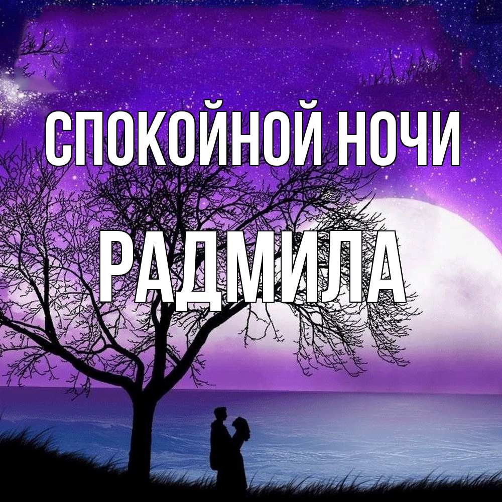 Открытка на каждый день с именем, Радмила Спокойной ночи огромная луна и парочка Прикольная открытка с пожеланием онлайн скачать бесплатно 
