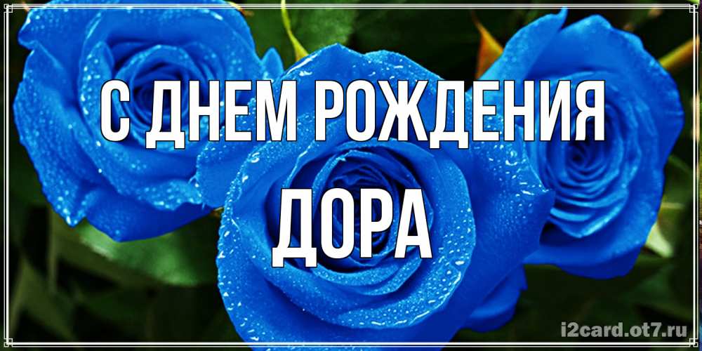 Открытка на каждый день с именем, Дора С днем рождения розы с синим цветом Прикольная открытка с пожеланием онлайн скачать бесплатно 